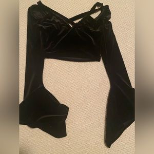 Black velvet crop top shirt! Size xs!